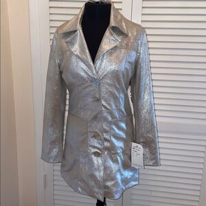 Metallic faux suede  Jacket size S front pearl buttons and pockets from samples